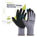 UNINOVA Sandy Nitrile Coated Work Gloves, Safety Work Gloves with Grip for Men Women, Touch Screen High Dexterity, Non-slip for Construction Warehouse DIY General Handling(Large,12Pairs)