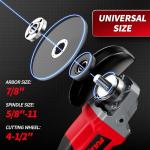 FULLYEA Cordless Angle Grinder 4-1/2", Brushless Metal Grinder 12000 RPM, Power Angle Grinders with 2 * 4.0Ah Batteries & Charger, 3*Cutting Wheels, Electric Angle Grinder Tool Kit for Cutting (Red)