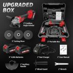 FULLYEA Cordless Angle Grinder 4-1/2", Brushless Metal Grinder 12000 RPM, Power Angle Grinders with 2 * 4.0Ah Batteries & Charger, 3*Cutting Wheels, Electric Angle Grinder Tool Kit for Cutting (Red)