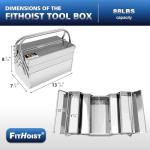 FITHOIST Metal Cantilever Tool Box, 3-Tier 5 Tray Fold Out Stainless Steel Tool Box with Handle, 14" Stack-able Portable Tool Storage Box Organizers Chest for Household Factory Warehouse Repair Shop