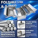FITHOIST Metal Cantilever Tool Box, 3-Tier 5 Tray Fold Out Stainless Steel Tool Box with Handle, 14" Stack-able Portable Tool Storage Box Organizers Chest for Household Factory Warehouse Repair Shop