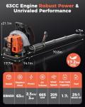 HTK 63 CC Gas Backpack Leaf Blower - 2-Stroke Engine, High-Velocity 665 CFM, Ergonomic Design, Low Vibration, and Cruise Control for Effortless Yard Mastery All Year Round