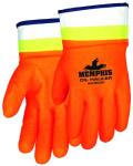 MCR Safety 6410SCHV Premium Double-Dipped Hi-Viz PVC Jersey Lined Sandpaper Finish Men's Gloves with Plasticized Safety Cuff, Orange/Lime, Large, 1-Pair