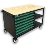 Griplier 7-Drawers Professional Tool Cart Cabinet,Rolling Tool Chest with Double Shelves,Wood Workbench,Brake Wheels,51.1W x 18.9D x 32.3H inches for Garage, Workshop, or Outdoor Use(7 Drawers)