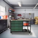 Griplier 7-Drawers Professional Tool Cart Cabinet,Rolling Tool Chest with Double Shelves,Wood Workbench,Brake Wheels,51.1W x 18.9D x 32.3H inches for Garage, Workshop, or Outdoor Use(7 Drawers)