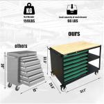 Griplier 7-Drawers Professional Tool Cart Cabinet,Rolling Tool Chest with Double Shelves,Wood Workbench,Brake Wheels,51.1W x 18.9D x 32.3H inches for Garage, Workshop, or Outdoor Use(7 Drawers)