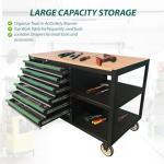 Griplier 7-Drawers Professional Tool Cart Cabinet,Rolling Tool Chest with Double Shelves,Wood Workbench,Brake Wheels,51.1W x 18.9D x 32.3H inches for Garage, Workshop, or Outdoor Use(7 Drawers)