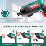 HYCHIKA Electric Screwdriver, 6N.m and 2000mAh 3.6V Cordless Screwdriver with 20 Accessories, Work Light, Charging Cable and Magnetic Chuck