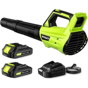 Leaf Blower Cordless, Leaf Blower with Battery and Charger - 2 Speed Modes, 2 Batteries, 20V Powerful Lightweight Electric Blowers for Blowing Leaves, Lawn Care, Patio Cleaning and Dust, Green
