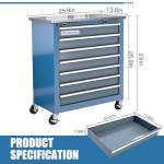 LARBANKE 7-Drawer Rolling Tool Chest with Stainless Steel Countertop,Tool Chest with Secure Locking System,Tool Cabinet with 360°Wheels and Padded Feet,for Home, Garage and Office