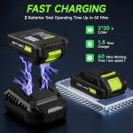 Leaf Blower Cordless, Leaf Blower with Battery and Charger - 2 Speed Modes, 2 Batteries, 20V Powerful Lightweight Electric Blowers for Blowing Leaves, Lawn Care, Patio Cleaning and Dust, Green