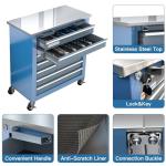 LARBANKE 7-Drawer Rolling Tool Chest with Stainless Steel Countertop,Tool Chest with Secure Locking System,Tool Cabinet with 360°Wheels and Padded Feet,for Home, Garage and Office