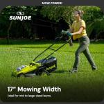 Sun Joe Cordless Electric Push Lawn Mower with 6-Position Height Adjustment, 11-Gal Bag, 17-Inch Cutting Width - Heavy-Duty Yard Trimmer for Gardening Care and Maintenance, 24V-X2-17LM