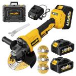 FULLYEA Cordless Angle Grinder 4-1/2", Brushless Angle Grinder Tool 12000 RPM, Power Angle Grinders with 2 * 4.0Ah Batteries & Charger, Electric Metal Grinder Kit for Cutting, Grinding (Yellow)
