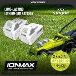 Sun Joe Cordless Electric Push Lawn Mower with 6-Position Height Adjustment, 11-Gal Bag, 17-Inch Cutting Width - Heavy-Duty Yard Trimmer for Gardening Care and Maintenance, 24V-X2-17LM