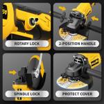 FULLYEA Cordless Angle Grinder 4-1/2", Brushless Angle Grinder Tool 12000 RPM, Power Angle Grinders with 2 * 4.0Ah Batteries & Charger, Electric Metal Grinder Kit for Cutting, Grinding (Yellow)