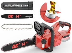 14 Inch Brushless Electric Chainsaw Cordless for Milwaukee M18 18V Battery, Power Chain Saws with Auto Oiler, Low Kickback, Chain Saw Battery Powered for Tree Trimming, Storm Clean-Up,Firewood Cutting