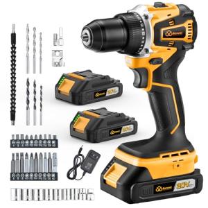 Aowei Cordless Drill Set/Driver, 20V Electric Power Drill With Battery And Charger, 40N Torque, 20+1 Settings, 2 Batteries,3/8-Inch Keyless Chuck, Driver Bits Kit, LED Light