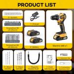 Aowei Cordless Drill Set/Driver, 20V Electric Power Drill With Battery And Charger, 40N Torque, 20+1 Settings, 2 Batteries,3/8-Inch Keyless Chuck, Driver Bits Kit, LED Light