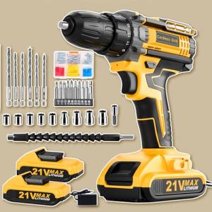 Drill, Cordless Drill with Dual 2.0Ah Battery, Electric Drills 3/8 Inch Chuck 370 In-lbs, 25+1 Torque Power Combi Screwdriver Set with Battery and Charger, 2 Speed LED Light 27 Accessories