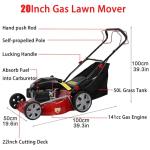 Self Propelled Gas Lawn Mower, 141cc Gas Engine Lawn Mower with 20 Inches Blade, Walk-Behind Lawn Mower, Cordless Lawn Mower Push Lawn Mower with 50L Grass Tank, Big Wheels, USA Fast Arrival