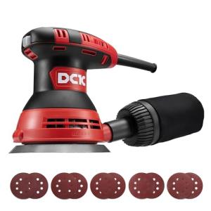 DCK Random Orbital Sander, 3.0 AMP Corded Palm Sander, 6 Speeds Max 12,000 OPM, 5-Inch with 10 pcs Sandpapers, Dust Bag, Low Vibration, Drywall Sander for Woodworking, Decoration Furniture (KSA125)