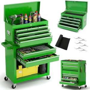 Dawmilon Tool Chest, 8-Drawer Rolling Tool Storage Cabinet with Wheels, Detachable Top Tool Box, and Locking Mechanism, Metal Tool Cart with Liner and 6 Hooks for Garage, Workshop, Green