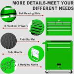 Dawmilon Tool Chest, 8-Drawer Rolling Tool Storage Cabinet with Wheels, Detachable Top Tool Box, and Locking Mechanism, Metal Tool Cart with Liner and 6 Hooks for Garage, Workshop, Green