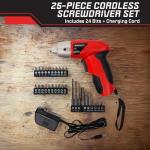 25-Piece Electric Screwdriver Set - Cordless Drill with LED Work Light, Automatic Spindle Lock, and Screw Driver Bits by Stalwart (Red)