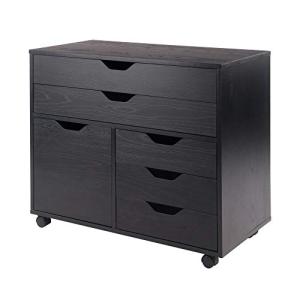 Winsome Halifax Storage Mobile Cabinets, 1 Door, 3 Drawers, 2 Wide Drawers, for Home Office, Black