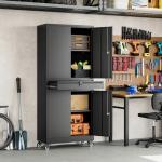 Yizosh Rolling Metal Garage Storage Cabinet with Lockbox