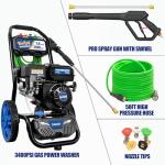 TOOLCY 3400 PSI Gas Pressure Washer, 2.8 GPM Gas Powered Power Washer with Soap Tank, Reinforced Pump & 212cc OHV Engine, 35 FT Pressure Hose, Quick Connect Swivel Pressure Gun, 5 Nozzles for Homes