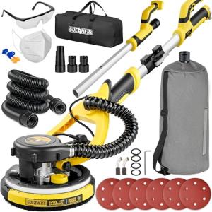 Drywall Sander, Electric Drywall Sander with Vacuum, Automatic Dust Removal, 7 Variable Speed, 900-1800RPM, 26’ Power Cord, Labor-Saving Handle and Patented Fixture for Ceiling Sanding, LED Light