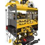 Spampur Power Tool Organizer Wall Mount with Charging Station, Tool Battery Holder with 4 Outlet Power Strip15 Min Assembly & Maximum 100lb Load by Heavy Duty Metal, 4 Slots for Cordless Drill