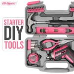 Hi-Spec 35-Piece Tool Kit with 3.6V USB Small Electric Screwdiver Set, Pink Drill Set for Women, Tool Kit for Home