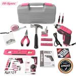 Hi-Spec 35-Piece Tool Kit with 3.6V USB Small Electric Screwdiver Set, Pink Drill Set for Women, Tool Kit for Home