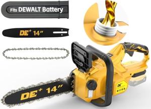 14 Inch Brushless Electric Chainsaw Cordless for Dewalt 20V Battery, Compact Chain Saw with Auto Oiler, Low Kickback, Battery Powered Chainsaw for Tree Trimming, Storm Clean-Up, Wood Cutting, Pruning