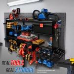 Large Power Tool Organizer Wall Mount, With Attachable Shelves - Garage Storage System, Heavy Duty 4-Tier Rack Holds 12 Drills – Screw Holder Accessories, Utility Shelf for Workshop Organization