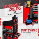 Large Power Tool Organizer Wall Mount, With Attachable Shelves - Garage Storage System, Heavy Duty 4-Tier Rack Holds 12 Drills – Screw Holder Accessories, Utility Shelf for Workshop Organization