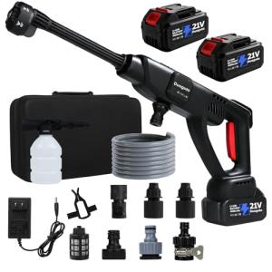 Duoguto 1400 PSI Cordless Pressure Washer Battery Powered, Portable Handheld Power Washer with 2×4.0Ah 21V Batteries, 3 Pressure Modes, 6-in-1 Nozzle & Foam Cannon for Car
