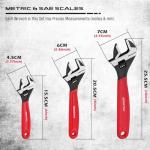 Adjustable Wrench Set Pipe Spanner: 6" 8" 10" Wide Jaw Black Oxide Wrench With Cushion Grip, Laser Marked Metric & SAE Scales, CR-V Steel for Professional