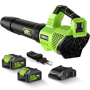 Leaf Blower Cordless, 650CFM Electric Leaf Blowers with 2 x 5.2Ah Batteries and Charger, 3 Speed Modes, 1 x Adjustable Shoulder Strap, Powerful Blowers for Lawn Care, Patio, Dust, Blowing Leaves