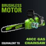 Greenworks 48V (2 x 24V) 14" Brushless Cordless Chainsaw (Great For Tree Felling, Limbing, Pruning, and Firewood / 125+ Compatible Tools), (2) 4.0Ah Batteries and Dual Port Rapid Charger Included