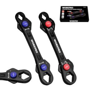 WORKPRO 2-Piece 12-in-1 Universal Adjustable Wrench Set, 8-19mm Metric & 5/16"-3/4" SAE Multi-Size Wrenches with Heat-Treated Cr-Mo Steel, ASME Standard, Multi-Position Head, for Home, Workshop, DIY
