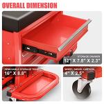 DNA Motoring TOOLS-00261 3-Drawer Tool Chest Rolling Mechanic Seat with Tool Trays,350lbs Max Weight Capacity,Red