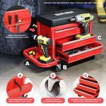 DNA Motoring TOOLS-00261 3-Drawer Tool Chest Rolling Mechanic Seat with Tool Trays,350lbs Max Weight Capacity,Red