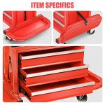DNA Motoring TOOLS-00261 3-Drawer Tool Chest Rolling Mechanic Seat with Tool Trays,350lbs Max Weight Capacity,Red
