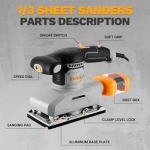 2.2 Amp 1/3 Sheet Palm Sander for Woodworking, Variable Speed up to 26,000 OPM, Corded Electric Sheet Finishing Sander with 15 pcs Sandpaper and Dust Box for Wood Polishing Sanding