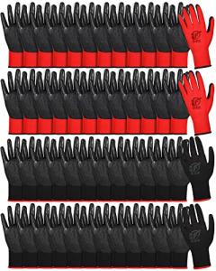 Nuogo 48 Pairs Gardening Gloves for Men Women Rubber Coated Safety Work Gloves Bulk for Gardening Construction Work(Red, Black)