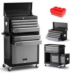 8-Drawer Tool Chest with Wheels,42'' Rolling Tool Chest Heavy Duty,Detachable Top Tool Box,Tool Cabinet with Hooks,Liners,Tray Divider,Rolling Tool Box for Garage Storage, Workshop,Warehouse,Black